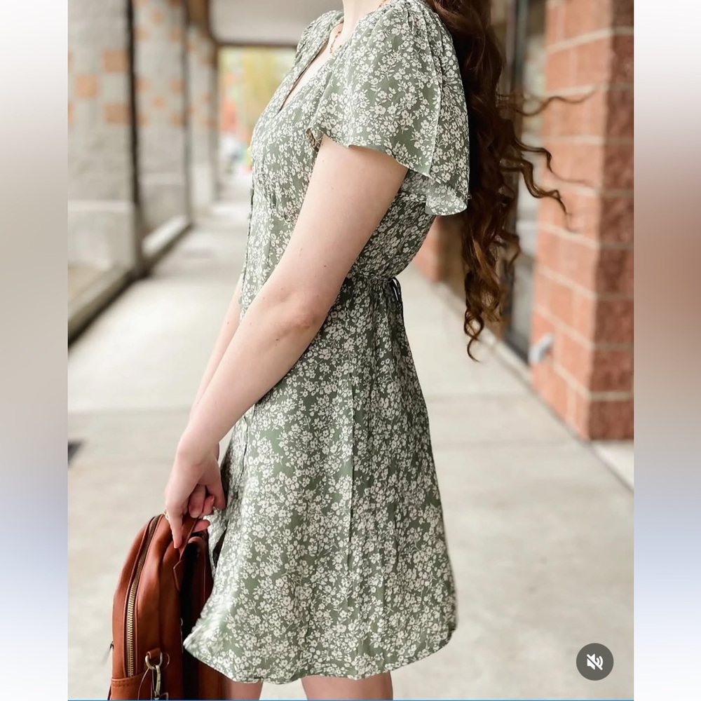 Twik Green Flutter Sleeve Sundress